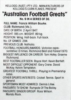 1981 Kellogg's Australian Football Greats #9 Francis Bourke Back